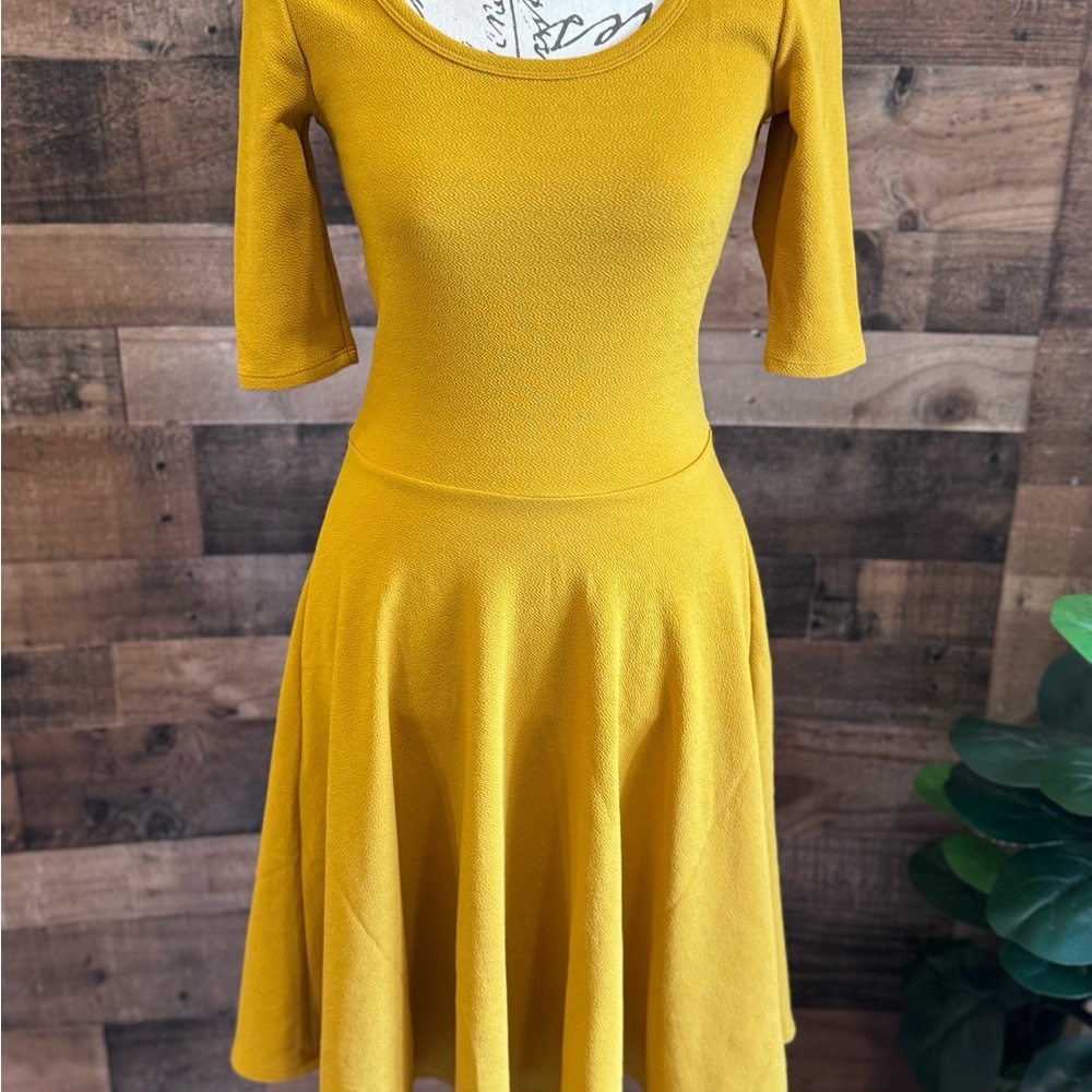 LuLaRoe Nicole Midi Dress Mustard Yellow